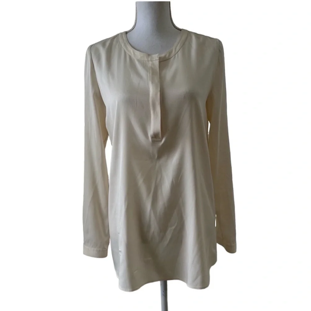 CLASSIQUES ENTIER Ivory Silk Long Sleeve Blouse Popover Tunic Top Cream … - Picture 1 of 13